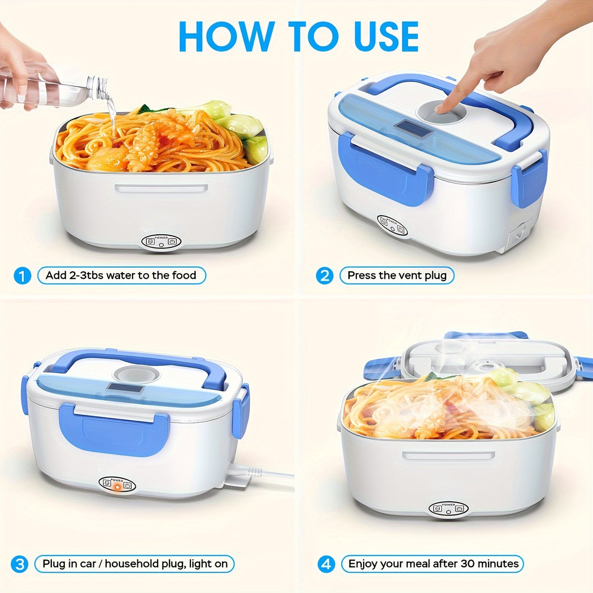 Electric Lunch Box, 12V 24V &amp; 110V 2 In 1 For Car/Truck And Work Heat Lunch Box Stainless Steel Portable Food Warmer Heater-Spoon