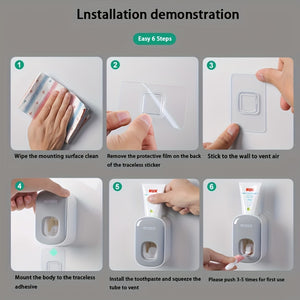 Luxury Automatic Toothpaste Dispenser - Wall-Mounted, No-Drill Installation, Portable Bathroom Accessory