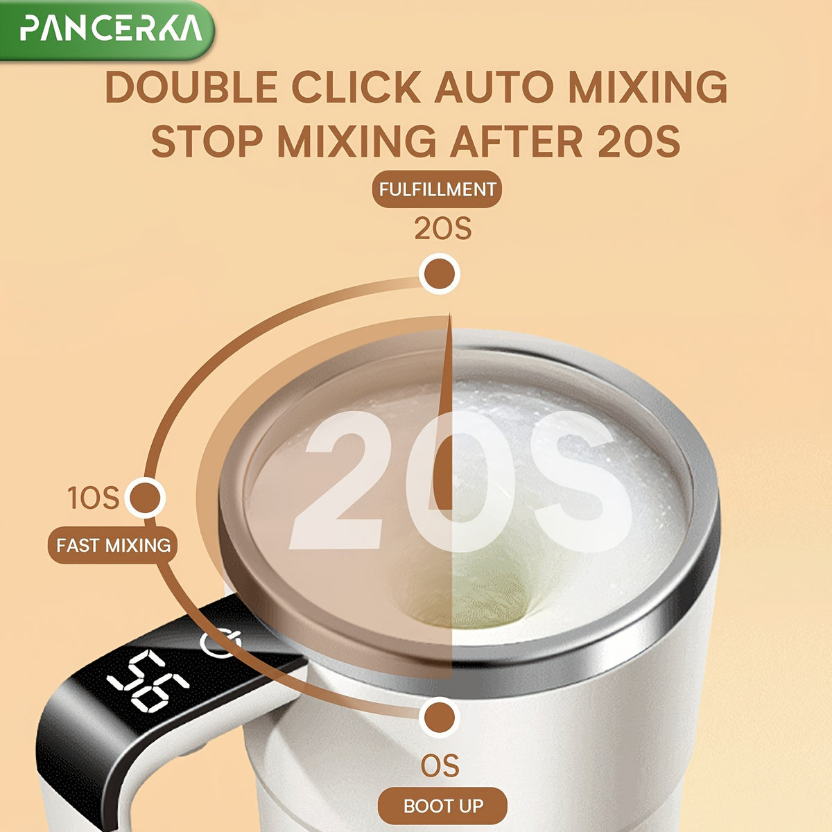 PANCERKA Rechargeable Self-Stirring Coffee Mug with Temperature Display - USB Charging, Sealed Travel Tumbler for Coffee, Milk, Chocolate &amp; Mocha