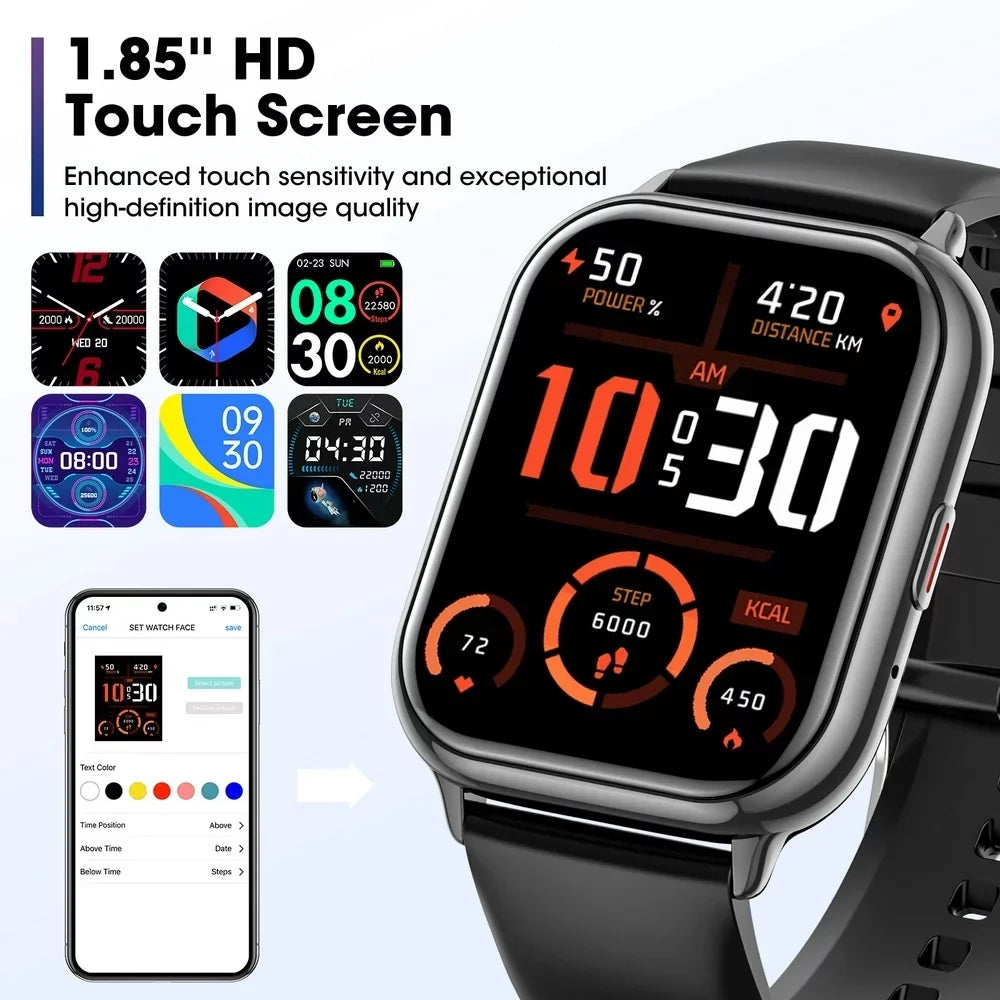 Smart Watch, 1.83 Inch Full Touch Answer/Make Calls Android Smart Watch for Women Men Activity Fitness Tracker Compatible with Android Ios (Black)
