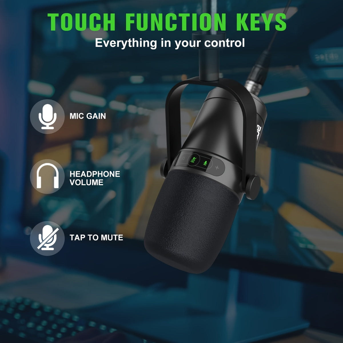 Vocal Dynamic Microphone For Podcasting, Gaming, Recording &amp; Live Streaming, All Metal USB/XLR Cardioid Mic With Tap-to-Mute Button, Built-in Headphone Output, Voice-Isolating Technology Black Eid Al-Adha Mubarak