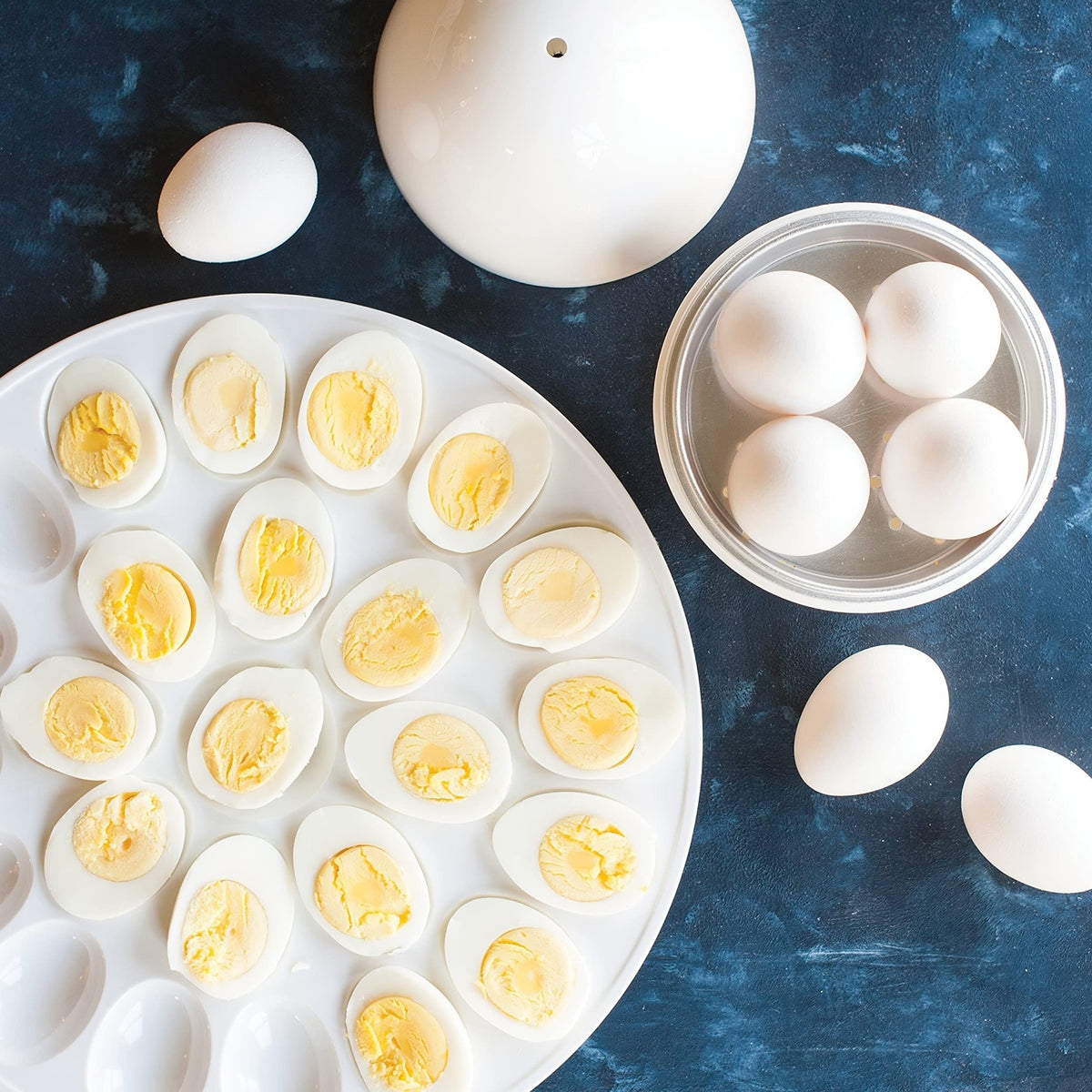 4-Capacity Microwave Egg Cooker - Quick &amp; Easy Hard Boiled Eggs Maker with Compact Egg Shape Design, Time-Saving, Uncharged Power Mode for Kitchen