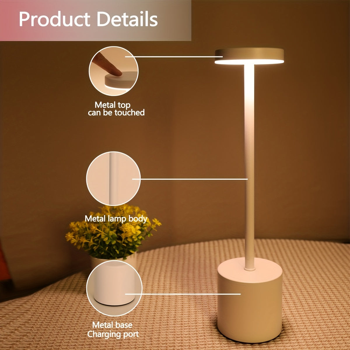 1pc Modern I-Shaped Cordless Touch Desk Lamp - Rechargeable, Tri-Color, Simple Design, LED Light, Bedside, Nightstand, Restaurant, Bar, Bedroom Decoration, Atmosphere Lamp with Touch Control