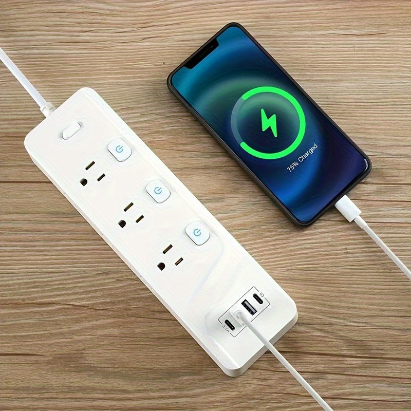 Power Strips (American Standard), Surge Protector With 6 AC Outlets And 2 USB A + 2 USB C, USB C Fast Charging, Extension Cord, Overload Protection, For Home, Office, Travel