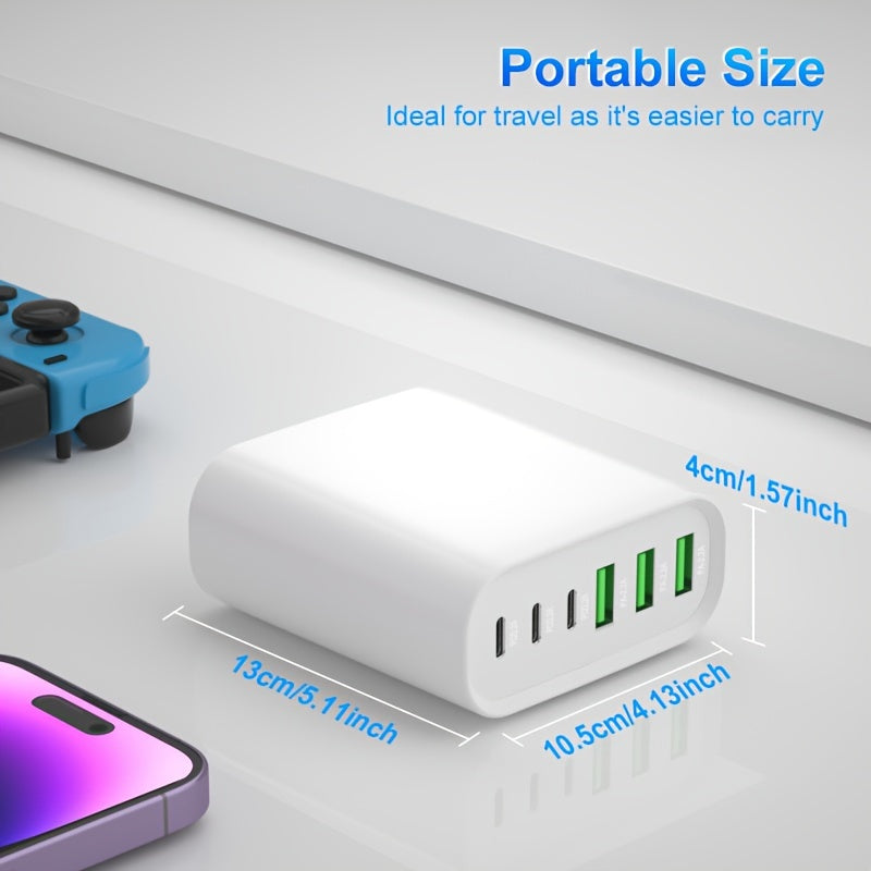 6 Port 100W USB C Charging Station - Portable PD Fast Wall Charger with 3 USB C and 3 QC USB A Ports for iPhone 5/14/13/12 and Samsung Galaxy Note