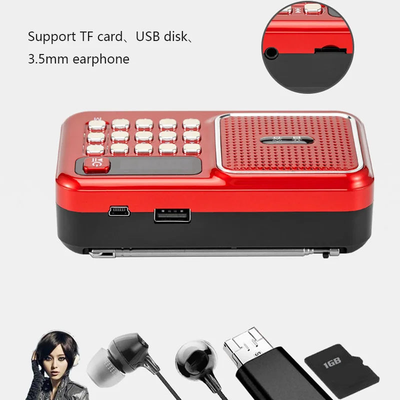 Portable Bluetooth FM Radio Receiver Speaker USB TF Card Player 3.5Mm Earphone Out Support 18650 Rechargeable Battery
