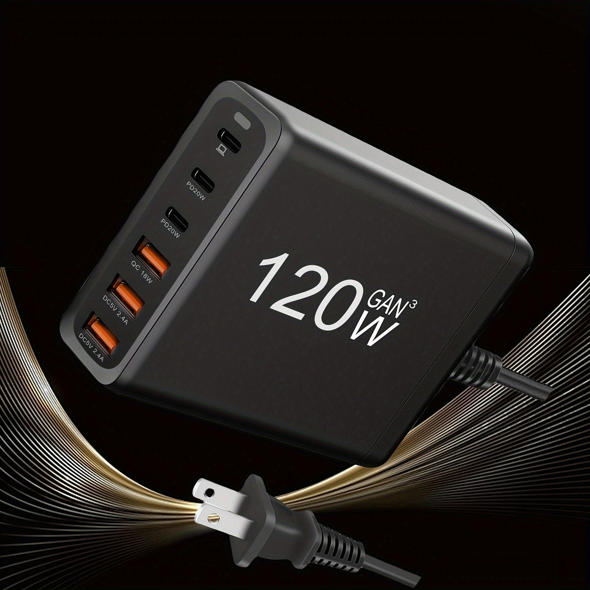 6-Port Compact PD Fast Charger - High-Speed Laptop Power Adapter with Foldable Design, 5Ft AC Extension Cord, and Multi-Device Compatibility for MacBook Pro/Air, iPad Pro, iPhone 14/13/12, Galaxy Note20, S22, Pixel, and More