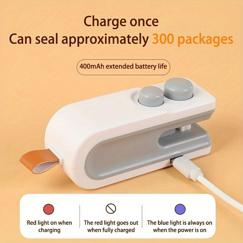 Mini Portable Snacks Bag Sealer: Rechargeable 2-in-1 Heat Sealer with Cutter for Chip Bags, Plastic Bag Re-sealer, Small Sealing Machine with Cutter Blade, Heat Vacuum Sealer, USB Rechargeable