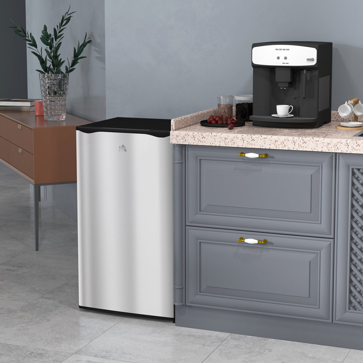 HOMCOM Mini Fridge with Freezer, 3. 2 Cu. Ft. Compact Refrigerator with Adjustable Shelves, Mechanical Thermostat, Reversible Single Door for Bedroom, Dorm, Kitchen, Silver