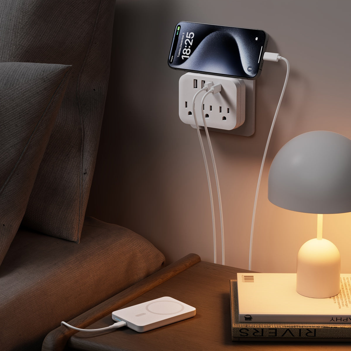 7-in-1 Multi Plug Outlet Extender With USB, Electrical Wall Outlet Splitter With 4 USB Ports (1 USB C) And 3 Outlet, Wall Charger Adapter Power Strips For Office, Bedside, Travel