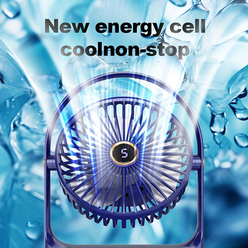 Portable LED Desk Fan with Night Light, 5-Speed Mini USB Table Fan, 360° Adjustable Tower Fan, LED Display, USB Charging, 1200mAh Rechargeable Lithium Battery for Home, Desktop &amp; Office Use