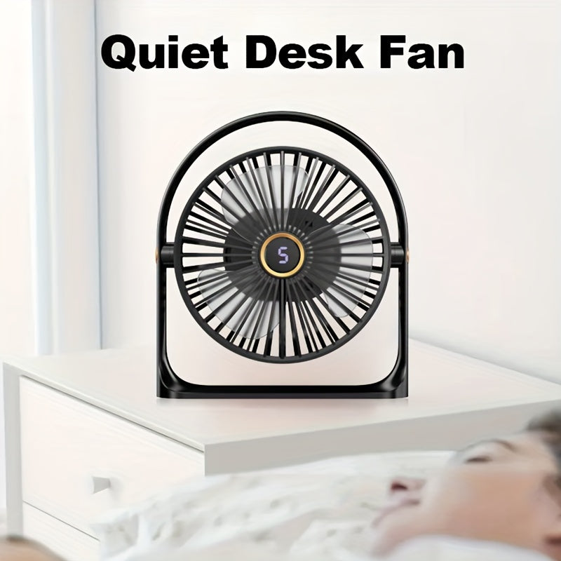 Portable LED Desk Fan with Night Light, 5-Speed Mini USB Table Fan, 360° Adjustable Tower Fan, LED Display, USB Charging, 1200mAh Rechargeable Lithium Battery for Home, Desktop &amp; Office Use