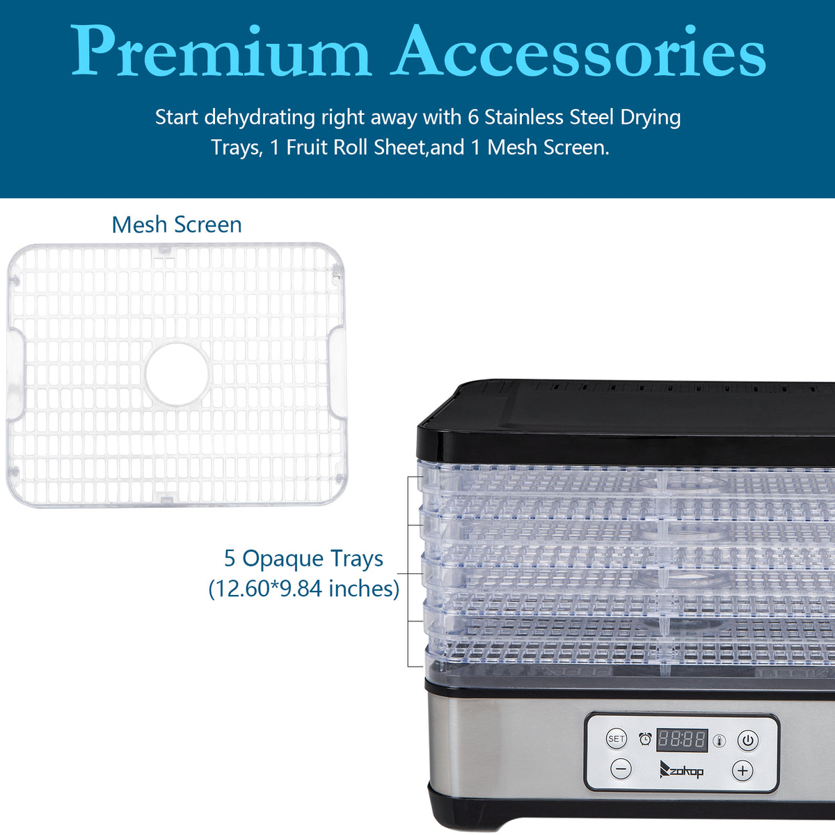 Large Drying Capacity Food Fruit  Dehydrator with 5pcs Movable Trays