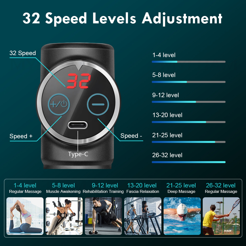 32 Speed Mini LED Deep Tissue Body  Muscle Massage Gun