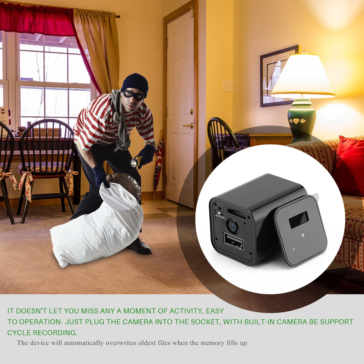 HD 1080P Hidden Camera USB Charger Home Security - Stereotech