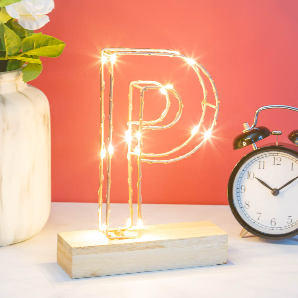 Light Up Letter P  Wire Frame Light - Stereotech