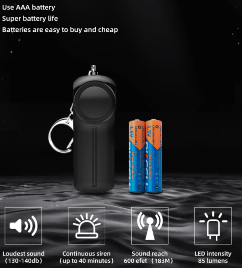 Self Defence Personal Alarm Keychain with LED Light - Stereotech