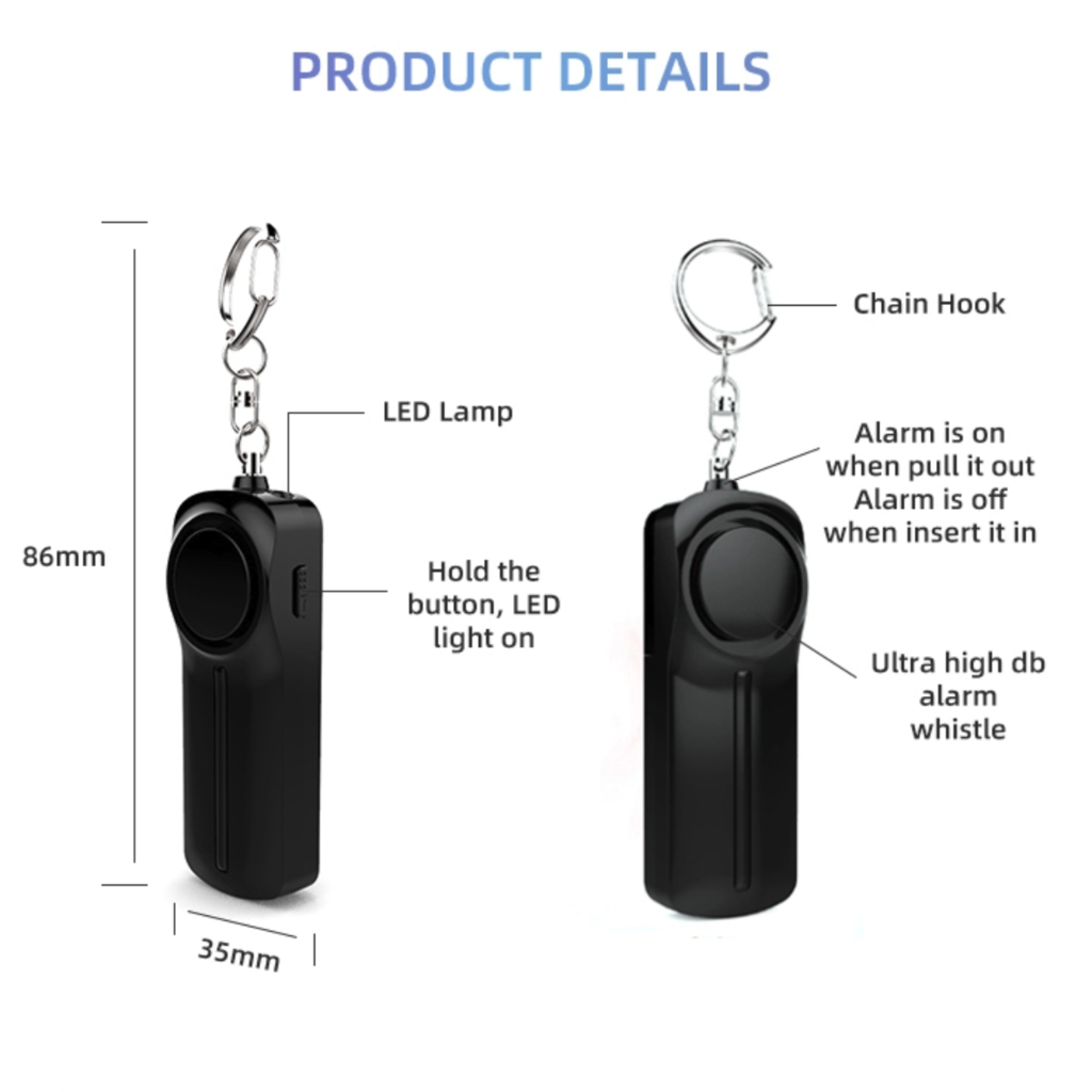 Self Defence Personal Alarm Keychain with LED Light - Stereotech