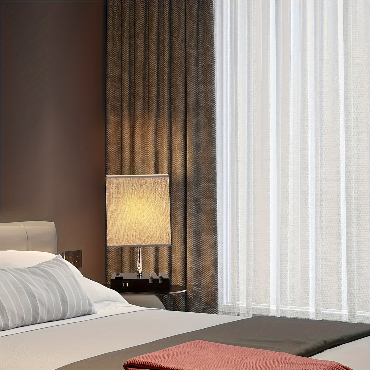 1pc 3-Color Temperature Bedside Lamp, Nightstand Lamp Table Lamp, Desk Lamp With 2 USB And AC Outlet, Bedside Phone Stands For Bedroom, Living Room, Office, LED Bulb Included