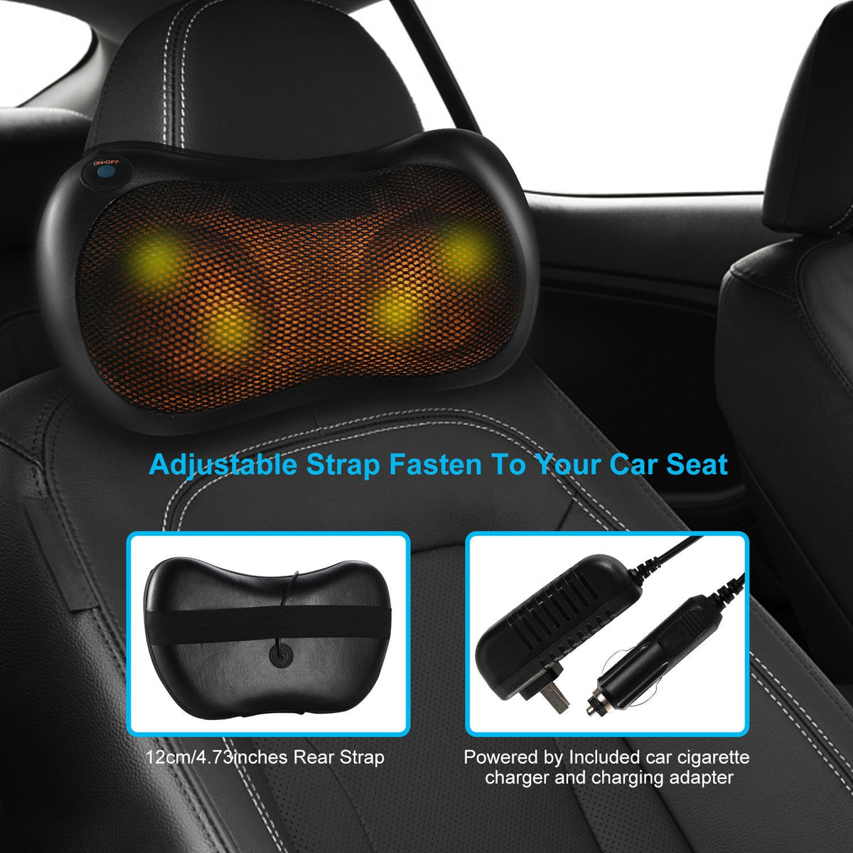 Back Neck Massage Pillow Kneading Massager In-Car Thermotherapy - Stereotech
