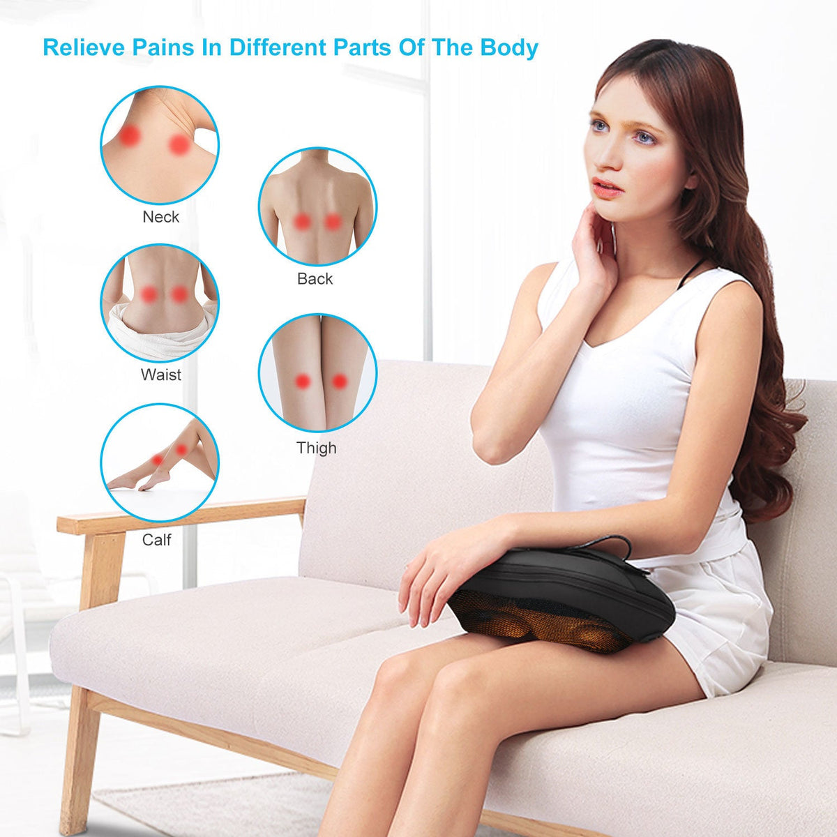 Back Neck Massage Pillow Kneading Massager In-Car Thermotherapy - Stereotech