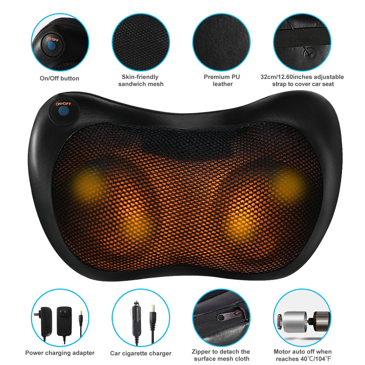 Back Neck Massage Pillow Kneading Massager In-Car Thermotherapy - Stereotech