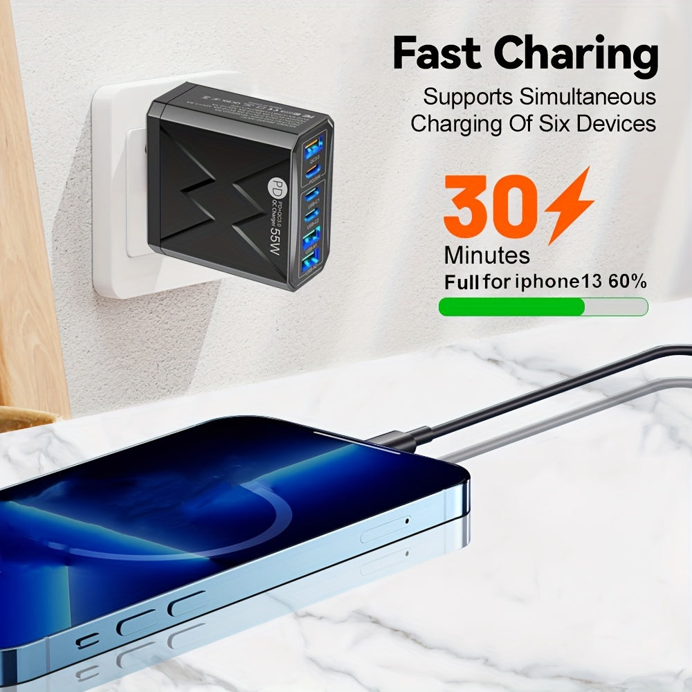 55W Rapid Fast Charging Adapter - High-Speed USB C Phone Charger with PD Type-C, Universal Compatibility for iPhone and Samsung - Compact USB Wall Charger with Safety Protections
