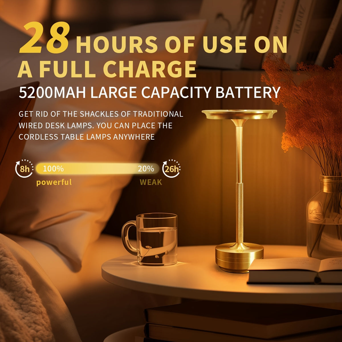 Touch-Sensitive LED Reading Lamp - Rechargeable, Wireless, Dimmable, and Adjustable - Perfect for Bedroom, Restaurant, Hotel, Bar, and Office Decor