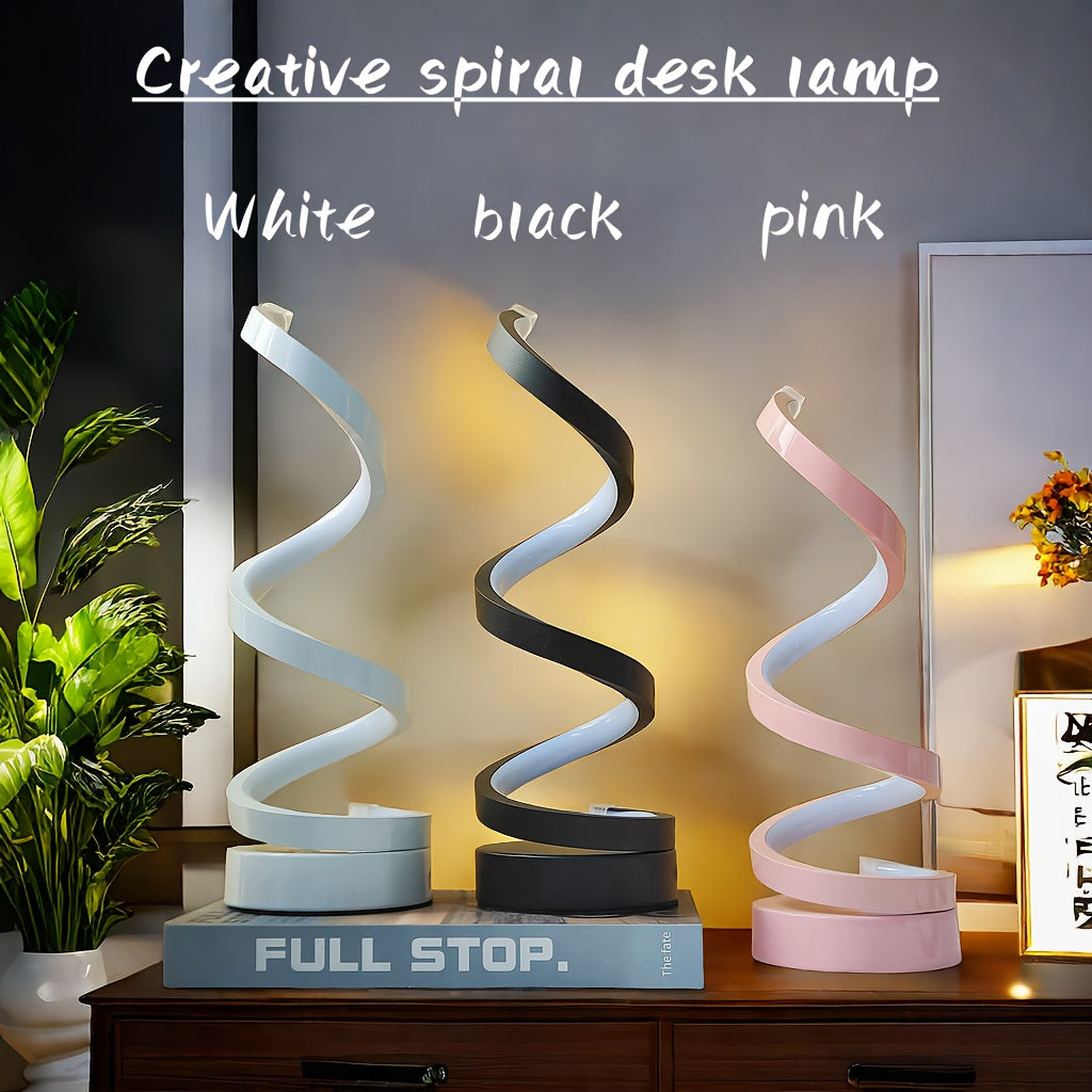 Modern LED Desk Lamp with USB - Adjustable Brightness, Warm White Light, Spiral Design for Eye Comfort, Perfect for Bedroom, Living Room, Office - 5W Tri-Color Dimmable Table Lamp