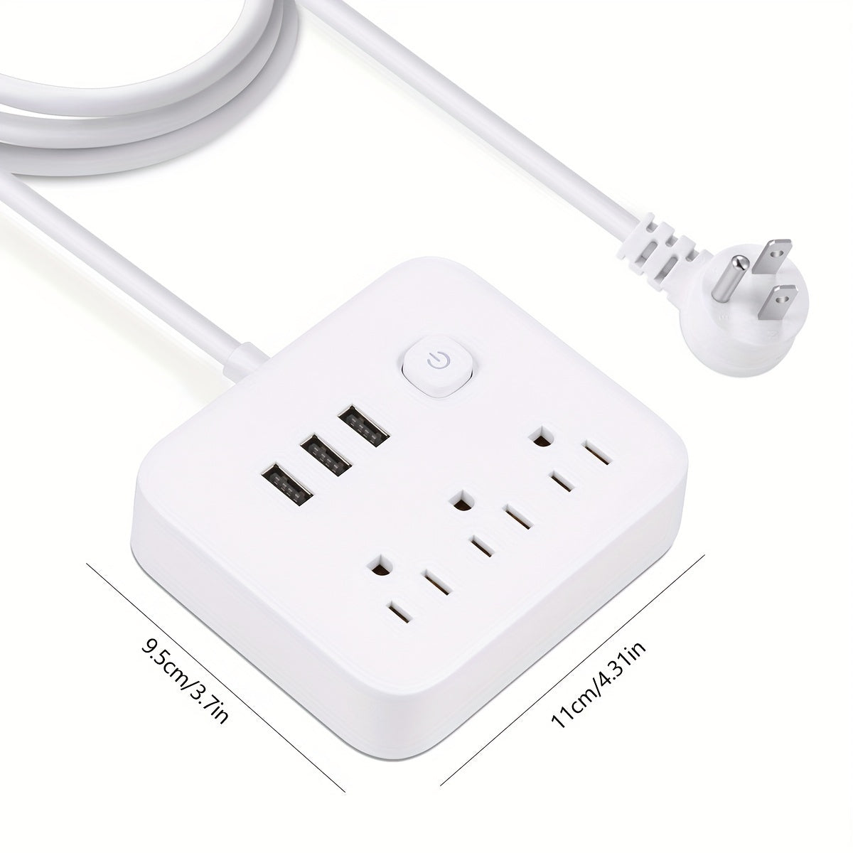 1pc Power Strip, Power Strip Surge Protector, 3 AC Outlets 3 USB 1 Power Button, Flat Plug, Desktop Charging Station With Overload Protection, For Home, Office, Travel, Computer, Black White