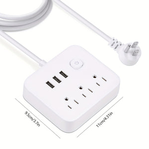 1pc Power Strip, Power Strip Surge Protector, 3 AC Outlets 3 USB 1 Power Button, Flat Plug, Desktop Charging Station With Overload Protection, For Home, Office, Travel, Computer, Black White
