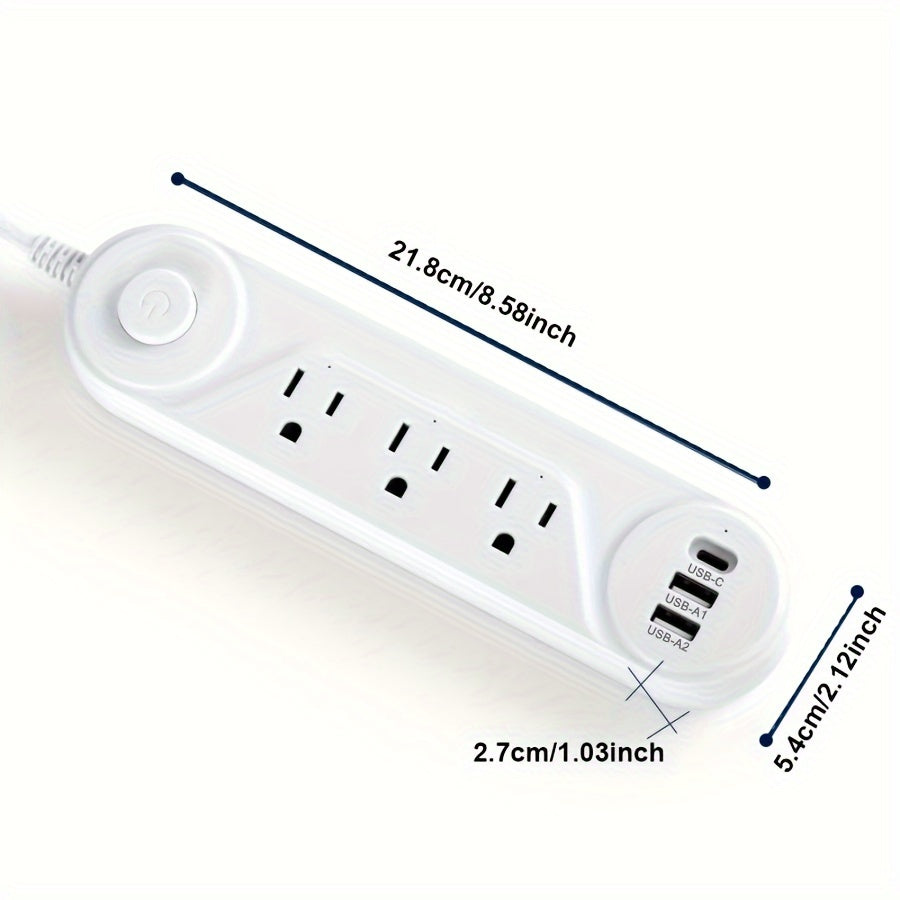 US Plug, Flat Power Socket, 3 Plugs/2 USB Interfaces/1 Type-C, Compatible With Full Range, Power: 1250W