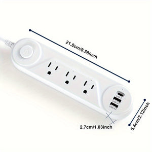 US Plug, Flat Power Socket, 3 Plugs/2 USB Interfaces/1 Type-C, Compatible With Full Range, Power: 1250W