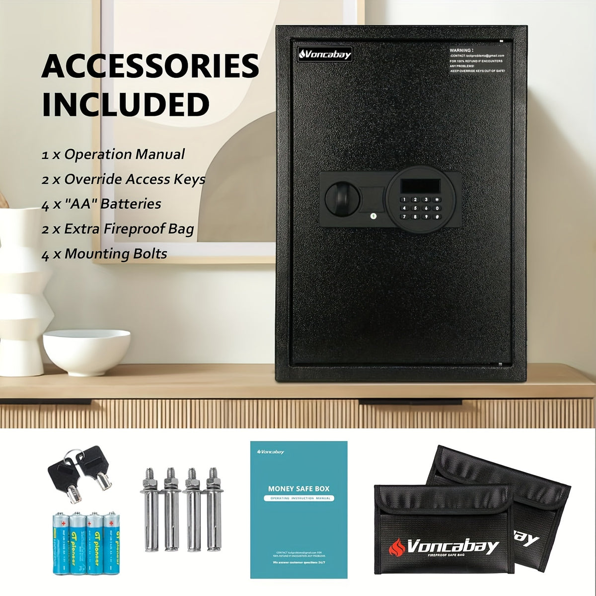 Steel Money Safe Box For Home (2.2 Cubic - Black) With Fireproof Money Bag For Cash Safe, 2.2 Cubic Feet Security Safe Box For Money Safe With Keys, Lock Box Fireproof Safe With Keypad Lock