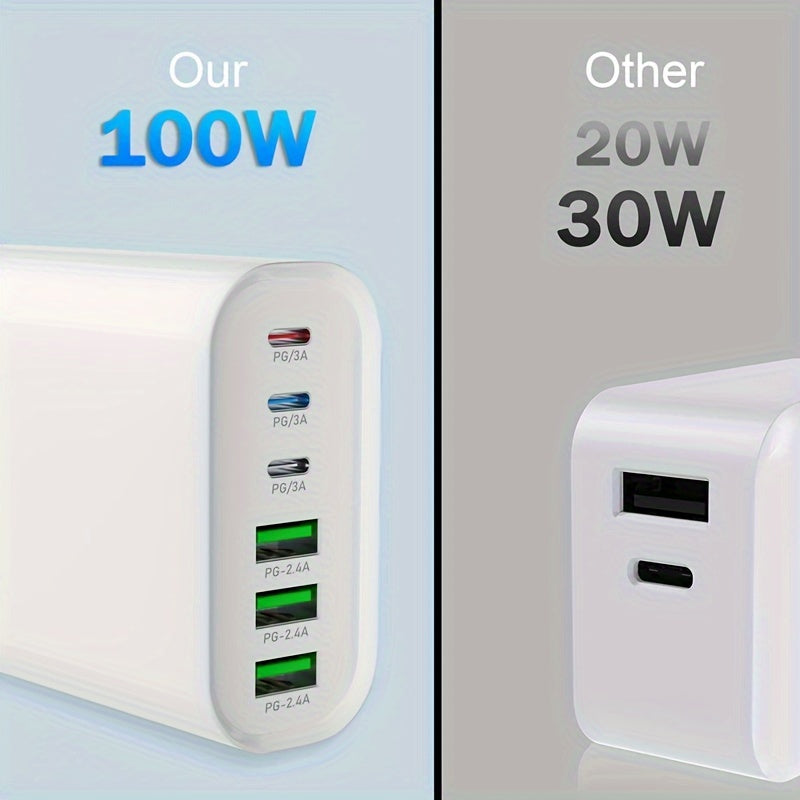 6 Port 100W USB C Charging Station - Portable PD Fast Wall Charger with 3 USB C and 3 QC USB A Ports for iPhone 5/14/13/12 and Samsung Galaxy Note