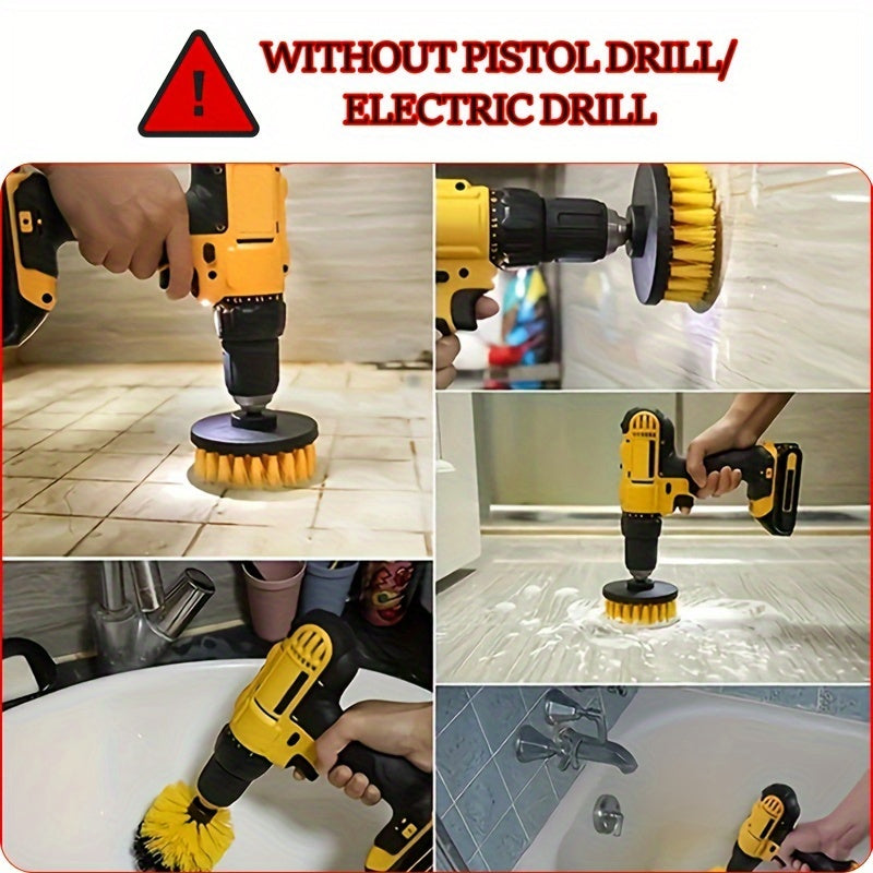 3-Piece Universal Drill Brush Attachment Set - Powerful Electric Scrubber with Extension Rod for Efficient Grout, Floor, Bathtub, Shower, Tile, Bathroom, Kitchen, and Car Surface Cleaning - Ideal for Heavy-Duty Cleaning Tasks