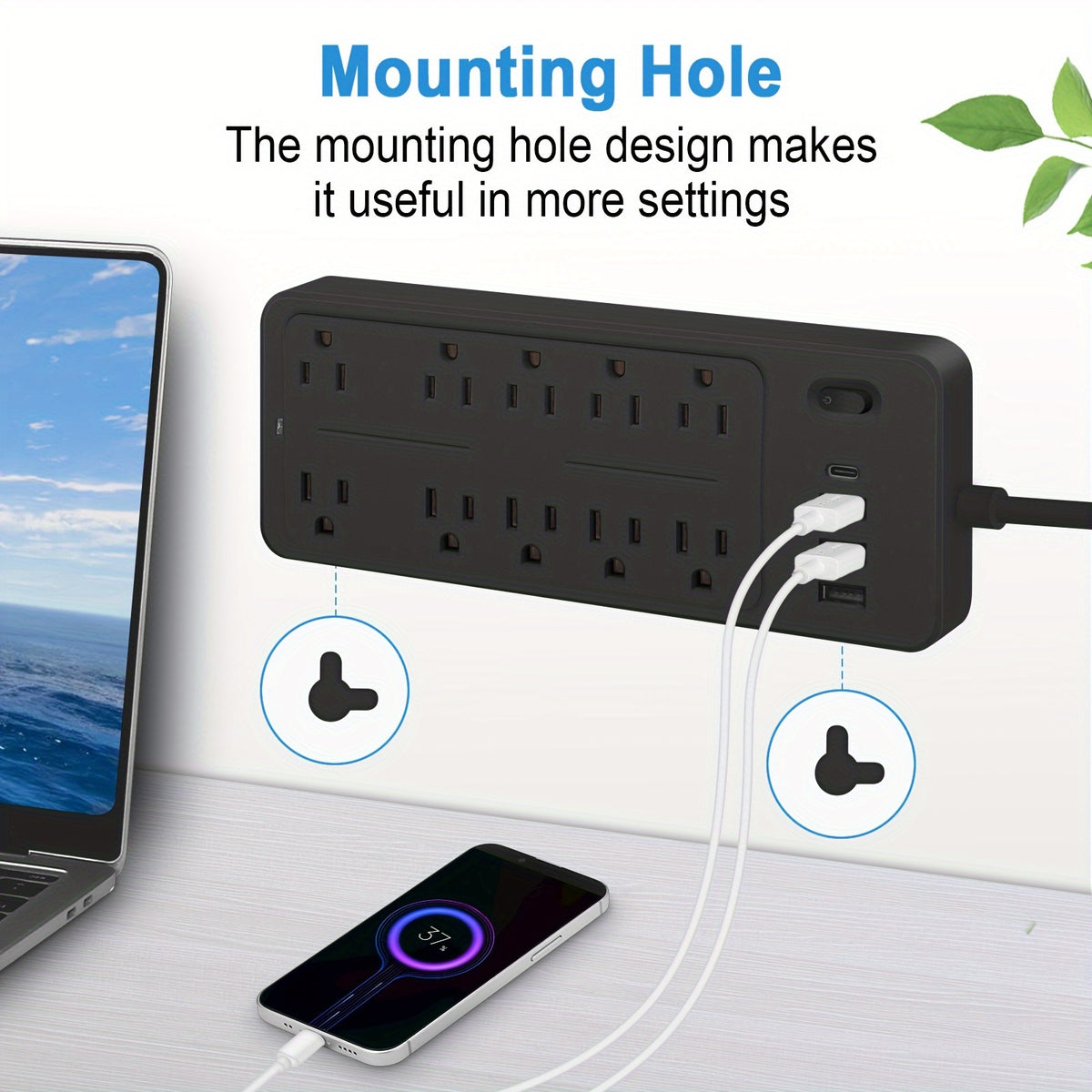 Surge Protector Power Strip with USB Ports, Multi-Outlet Desktop Charging Station, Flat Plug, Wall Mountable, Night Light Socket - Ideal for Home &amp; Office Use