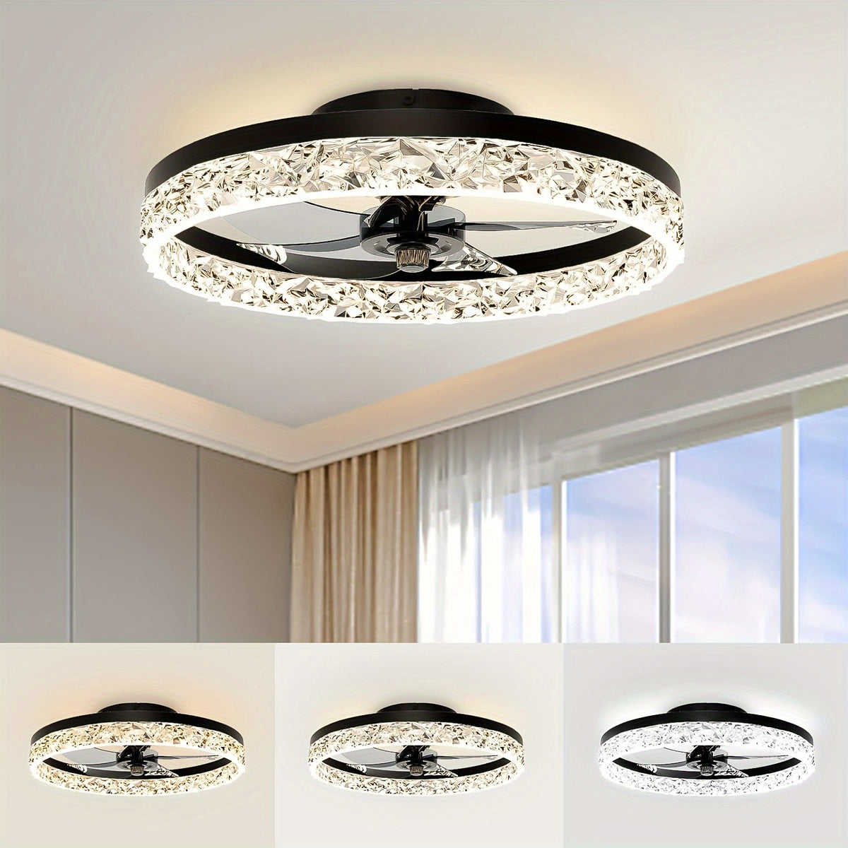 Modern LED Ceiling Fan With Remote Control - 3 Color Lighting, Dimmable &amp; Energy-Efficient, Perfect For Living Room, Office, Cafe, Bedroom, Kitchen