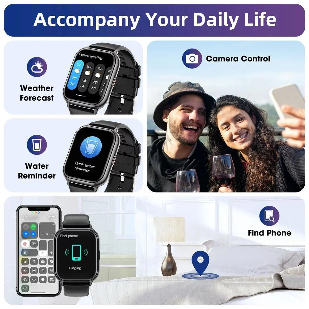 Smart Watch, 1.83 Inch Full Touch Answer/Make Calls Android Smart Watch for Women Men Activity Fitness Tracker Compatible with Android Ios (Black)