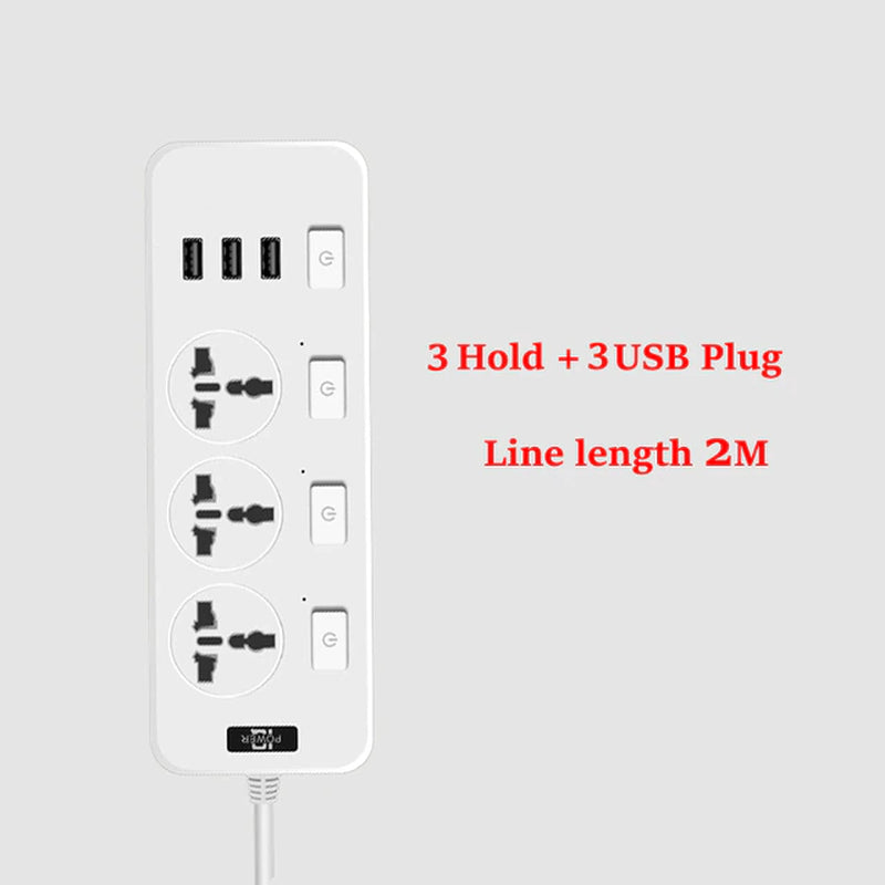 PC Power Strip Multi Plug with 5 AC Outlets QC3.0 18W 3 USB Fast Charging Ports Socket Adapter US UK EU AU Timer Power Socket