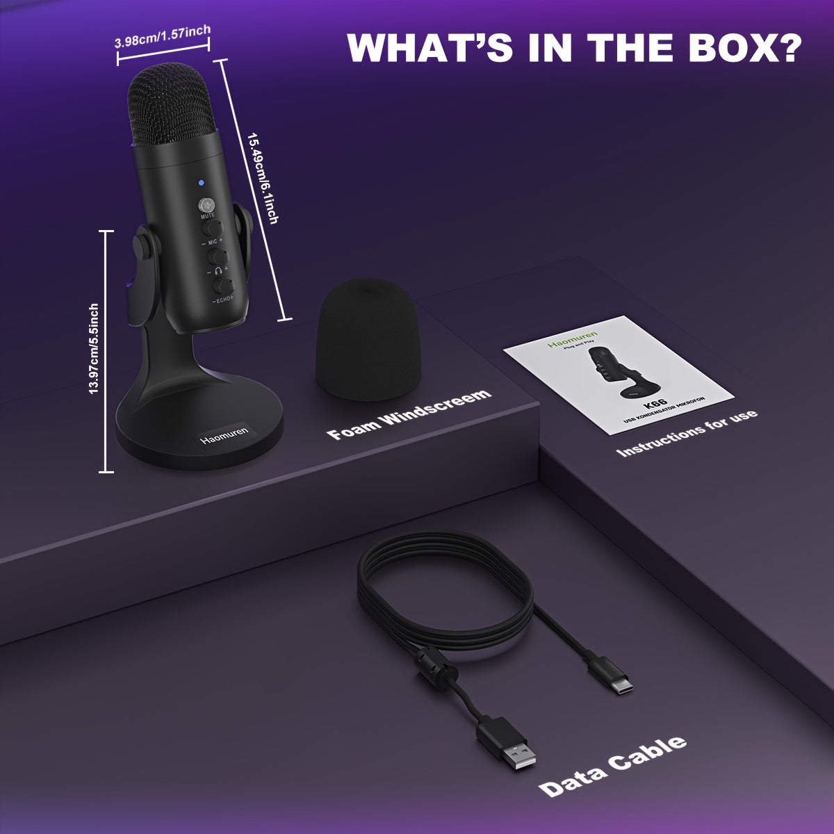 USB Microphone, Condenser Computer PC Mic, Plug&amp;Play Gaming Microphones for PS 4&amp;5.Headphone Output&amp;Volume Control, Mic Gain Control, Mute Button for Vocal, YouTube Podcast on Mac&amp;Windows (Black) Eid Al-Adha Mubarak