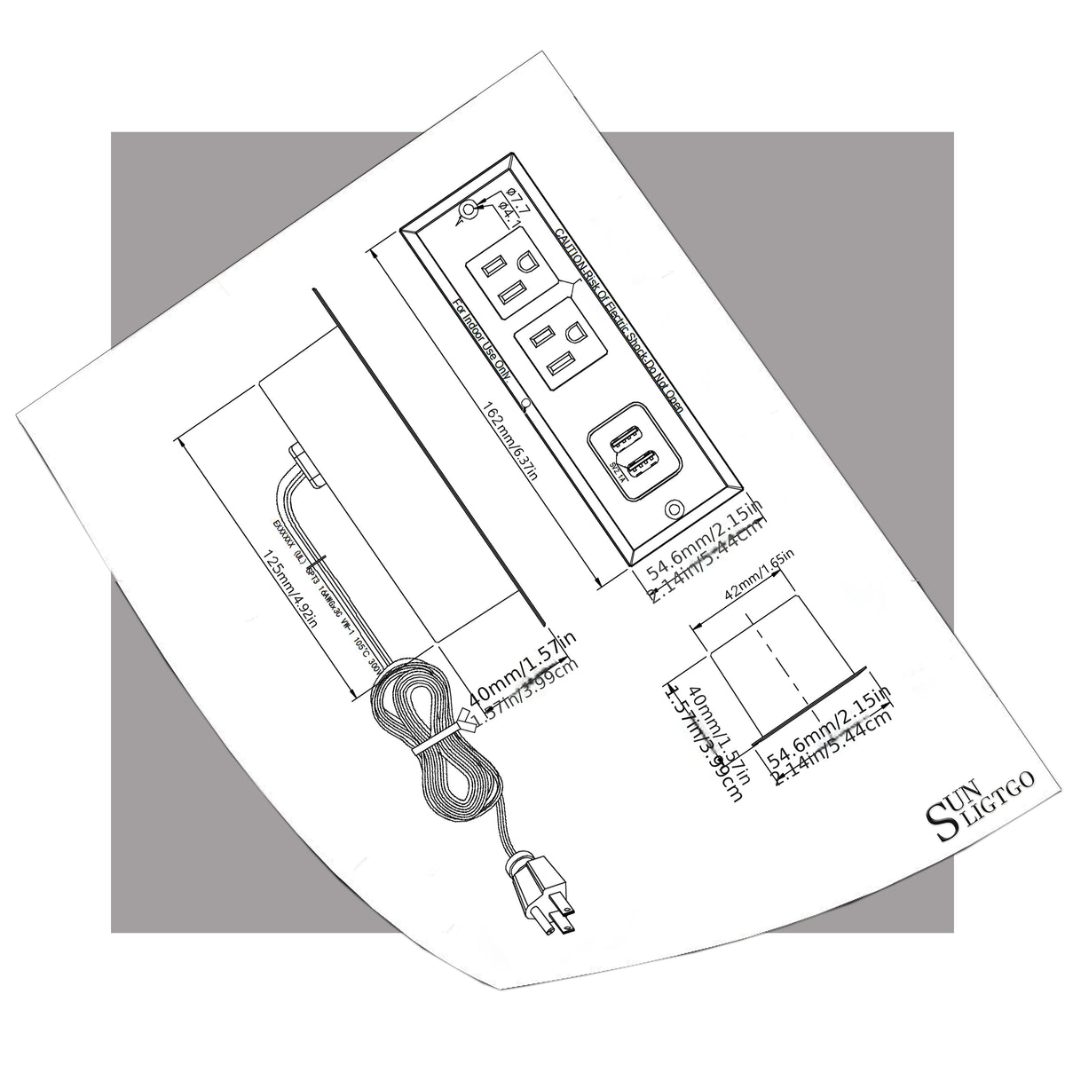Power Strip With USB, Conference Recessed Power Strip Socket, Power Grommet Power Strip With 2-Outlet &amp; 2 USB Ports