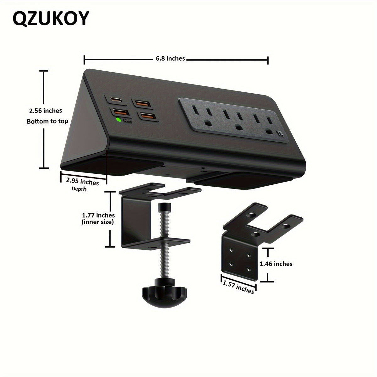 Upgraded, Desk Edge Clamp Mount Power Strips with USB Ports, PD20 W Fast Charging USB-C Port and 3 AC Outlets, Nightstand Charging Station, Office Tabletop Accessories, Hotels, 5.6 Ft Extension Cord