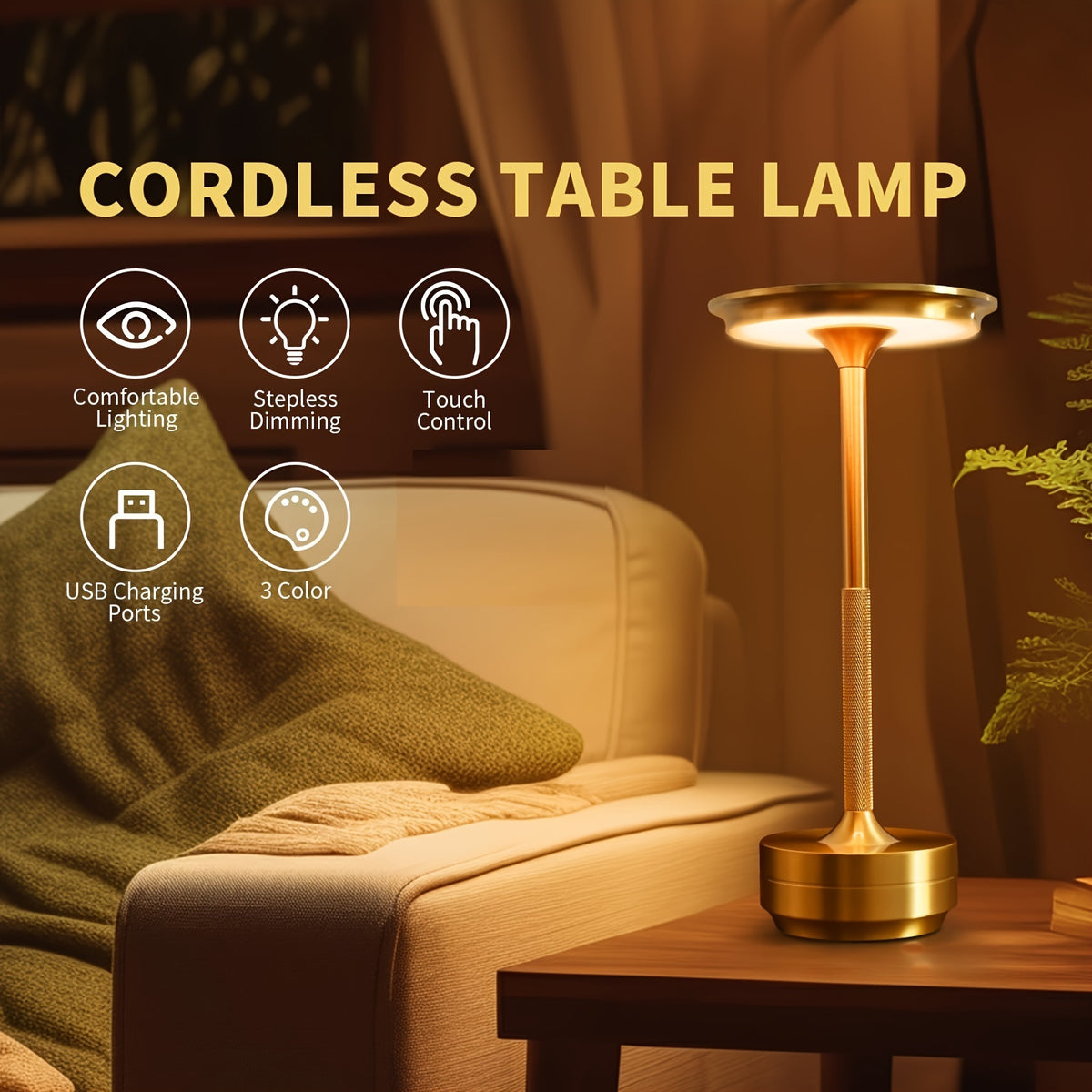 Touch-Sensitive LED Reading Lamp - Rechargeable, Wireless, Dimmable, and Adjustable - Perfect for Bedroom, Restaurant, Hotel, Bar, and Office Decor