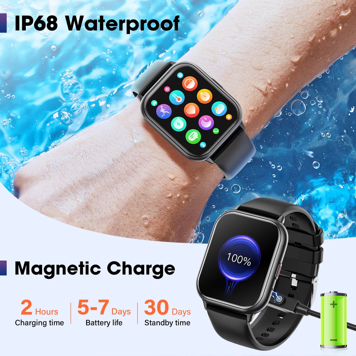 Smart Watch, 1.83 Inch Full Touch Answer/Make Calls Android Smart Watch for Women Men Activity Fitness Tracker Compatible with Android Ios (Black)