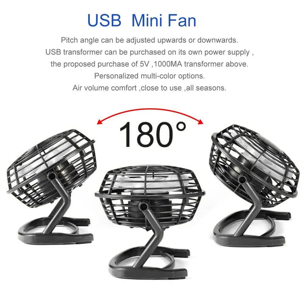 Mini USB Desktop Table Fan 360° Rotation Personal Fan Strong Wind Silent Portable Summer Cooling Fan for Office Bedroom Supplies