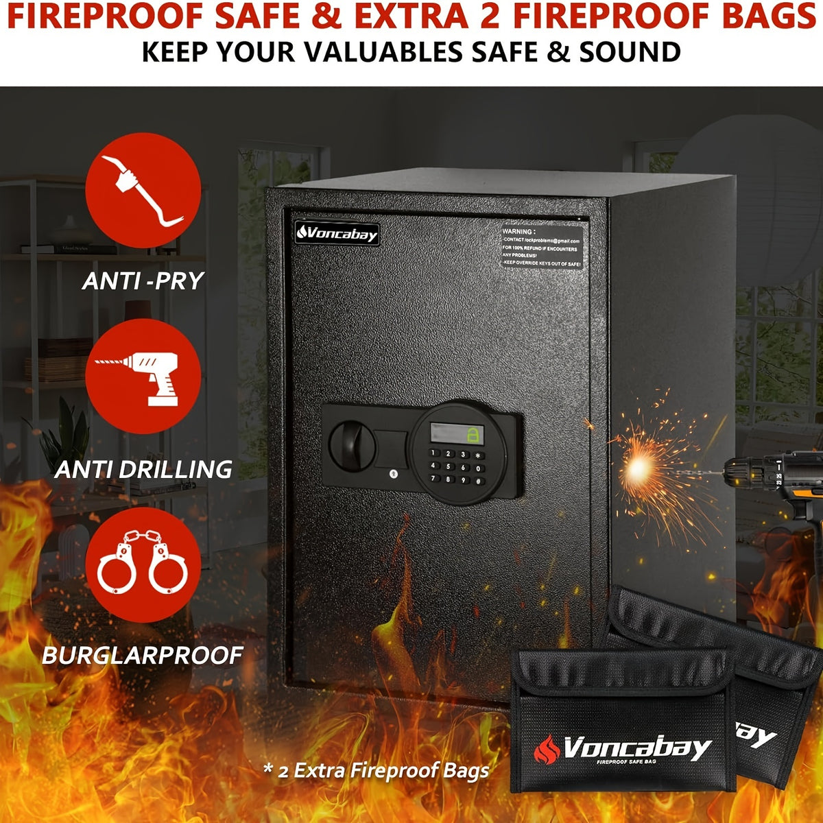 Steel Money Safe Box For Home (2.2 Cubic - Black) With Fireproof Money Bag For Cash Safe, 2.2 Cubic Feet Security Safe Box For Money Safe With Keys, Lock Box Fireproof Safe With Keypad Lock