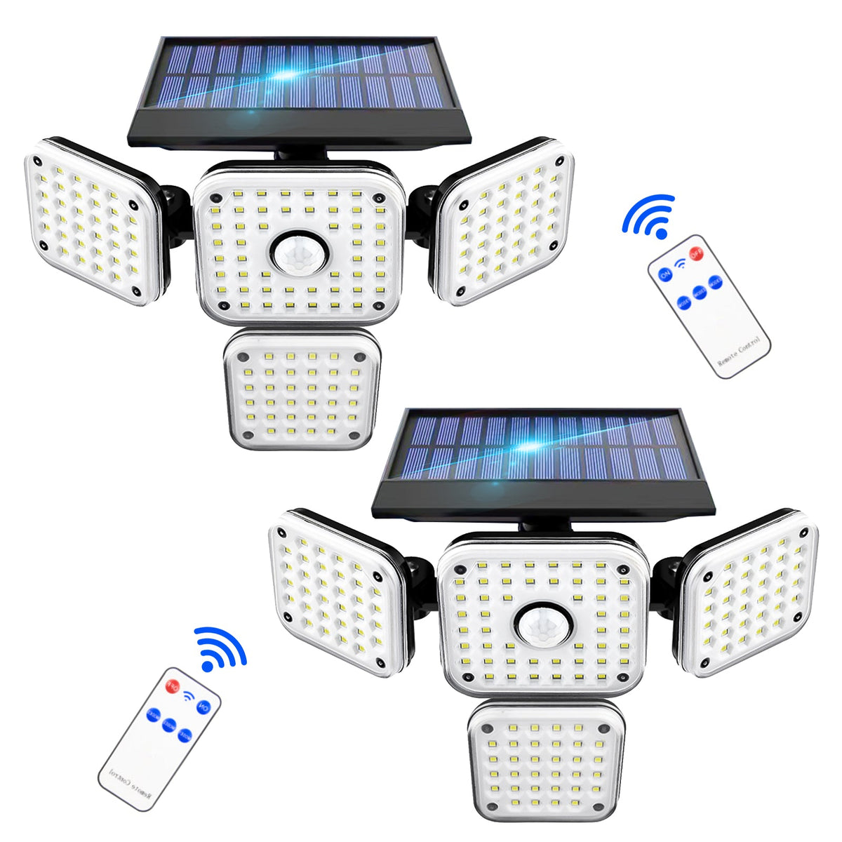Solar Lights Outdoors 144 LED with Remote 4 Heads 270° Wide Range
