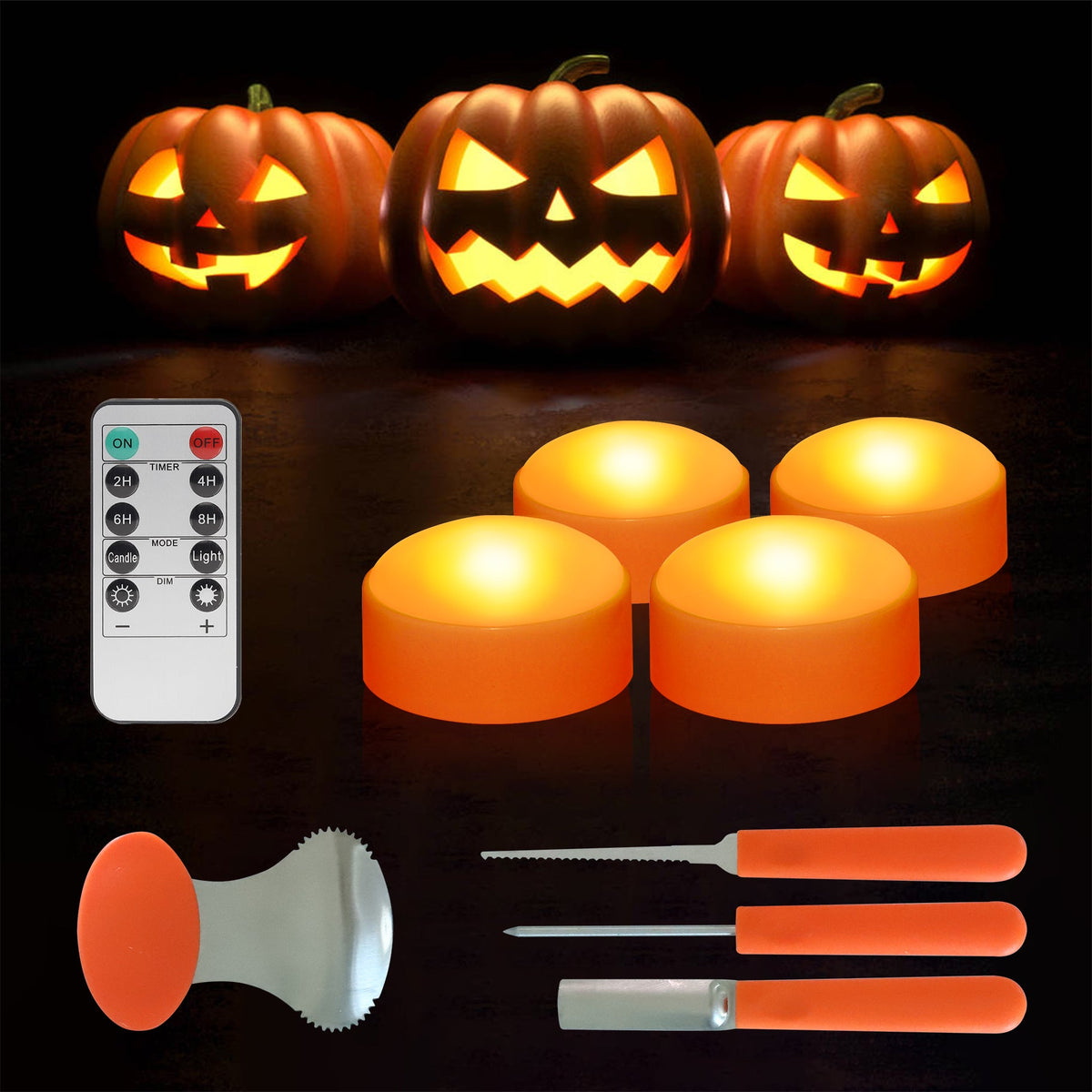Halloween LED Pumpkin Lights with Remote and Timer 4Packs