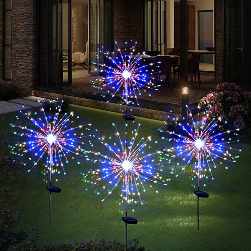 4PCS 120 LED Multi Color Outdoor Firework Solar Garden Decorative
